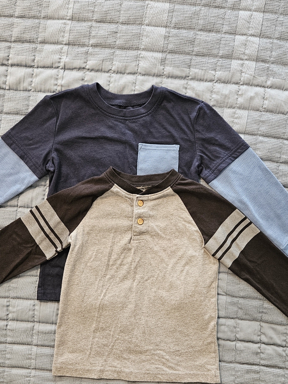 Kids Long Sleeve Layered-Look Tee - Navy & Light Blue / Black & Gray